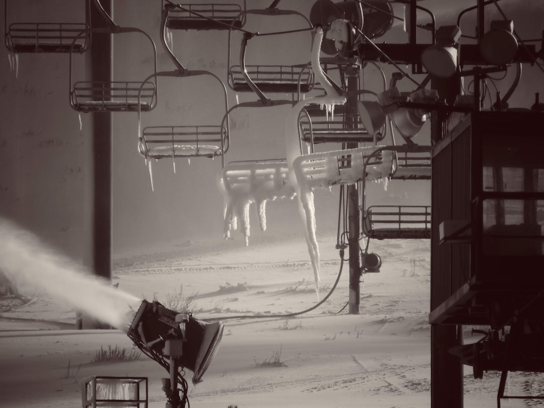 Empty television broadcast studio with lighting rigs and cameras